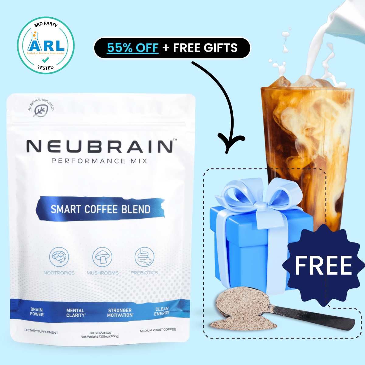 Smart Coffee Blend (1 Mushroom Coffee) + FREE Gifts - NEUBRAIN