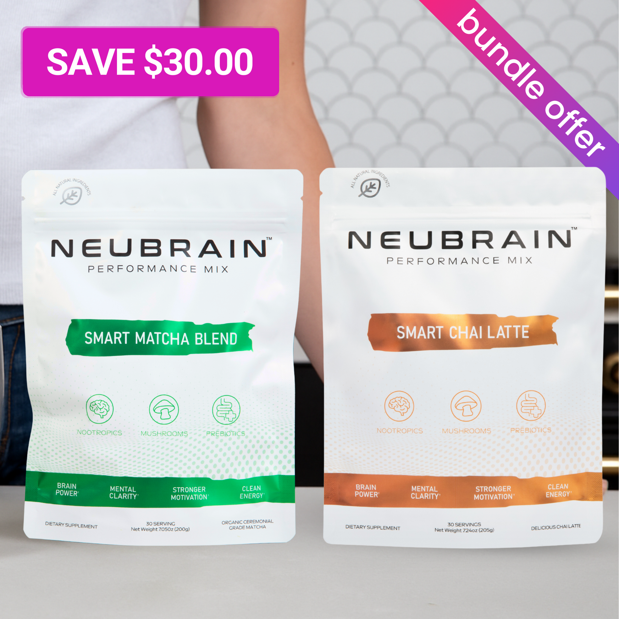Neubrain™ Nootropic+Mushroom Chai & Matcha Blend (2 Pouches Included - 1 comes 50% OFF) - 60 Servings